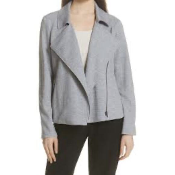 Eileen Fisher Women Size M Moon Herringbone Tweed Knit Motorcycle Jacket - Picture 1 of 13